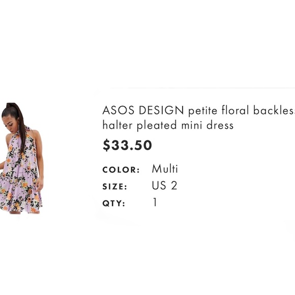 ASOS DESIGN size 2 petite floral backless halter pleated mini dress (multicolor) - Picture 5 of 11